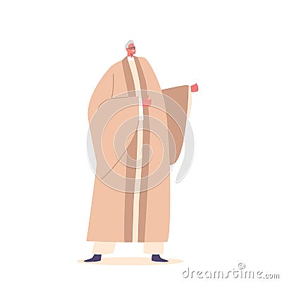 Ceremoniously Clad In A Cope, The Bishop or Priest Character Stands Before His Congregation, Delivering A Sermon Vector Illustration