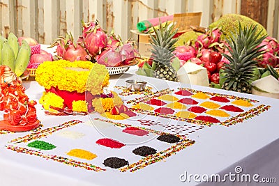 The ceremony of Brahmins with God Genesha. Stock Photo