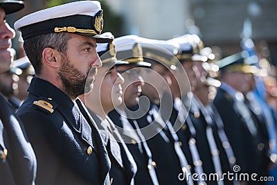 Ceremony for the historic takeover of the Falkland Islands in 1982 Editorial Stock Photo