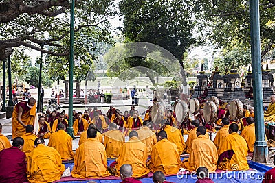 Ceremony under the bodhi tree Editorial Stock Photo