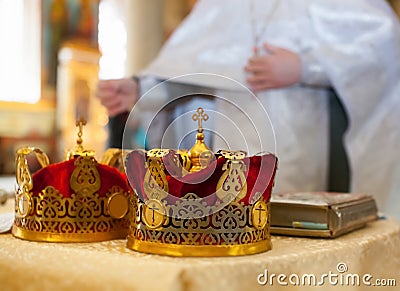 Ceremony of the wedding in the Russian Orthodox Church. Stock Photo