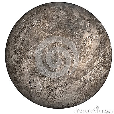 Ceres. Dark brown stone planet with craters of meteors isolated on white background Stock Photo