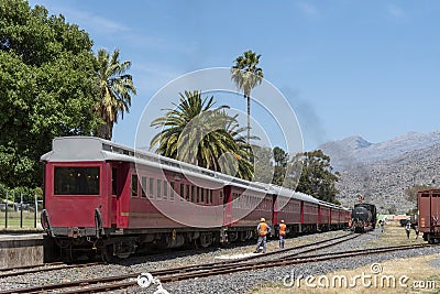 Steam engine and passenger coaches at Ceres South Africa Editorial Stock Photo