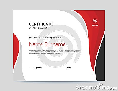 Abstract Red and Black Waves Certificate Design Vector Illustration