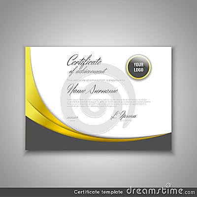 Certificate of achievement - appreciation, completion, graduation, diploma or award with gold waves background. Template Vector Illustration