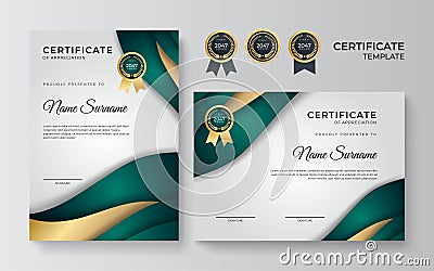 Certificate of achievement border design templates with elements of luxury gold badges, green shapes, and modern line patterns. Stock Photo