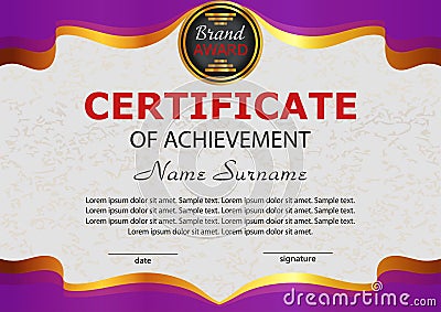 Certificate achievement. Elegant purple template. Reward. Winning the competition. Vector Vector Illustration