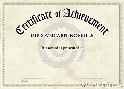 Certificate of Achievement - Improved Writing Stock Photo
