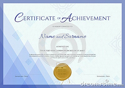 Certificate of achievement template with blue theme background Vector Illustration