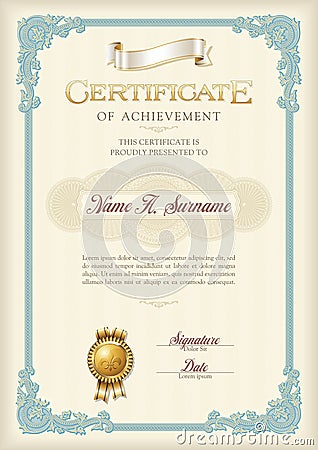 Certificate of Achievement Vintage Frame. Portrait. Vector Illustration