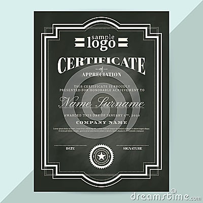 Certificate of appreciation frame template in chalkboard style Vector Illustration