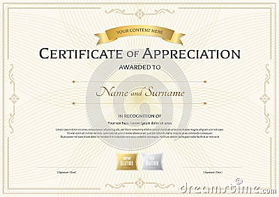 Certificate of appreciation template with gold award ribbon on a Vector Illustration