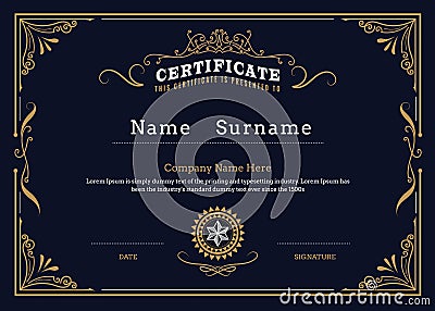 Certificate border flourishes elegant vintage design vector temp Vector Illustration