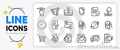 Certificate, Charging time and Elastic line icons. For web app. Vector Vector Illustration