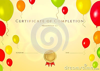 Certificate of completion (template) for children Vector Illustration