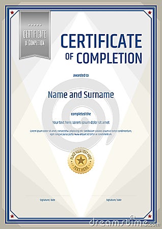 Certificate of completion template in portrait Vector Illustration