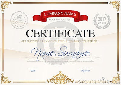 Certificate Of Completion Template Vector Illustration