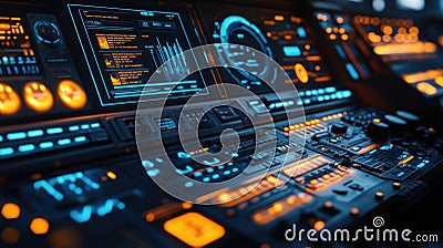 A certificate of compliance strategically p on a large machines control panel with digital screens displaying metrics of Stock Photo