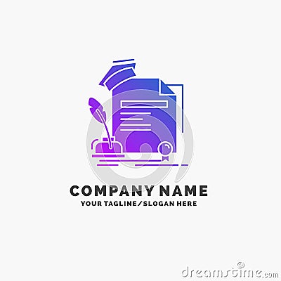 certificate, degree, education, award, agreement Purple Business Logo Template. Place for Tagline Vector Illustration
