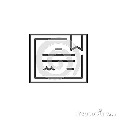 Certificate or diploma line outline icon Vector Illustration