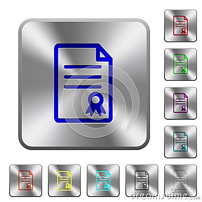 Certificate document rounded square steel buttons Stock Photo