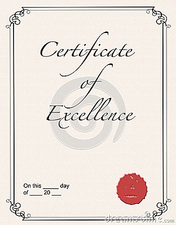 Certificate of Excellence Stock Photo