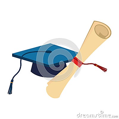 Certificate of graduation with graduation cap Vector Illustration