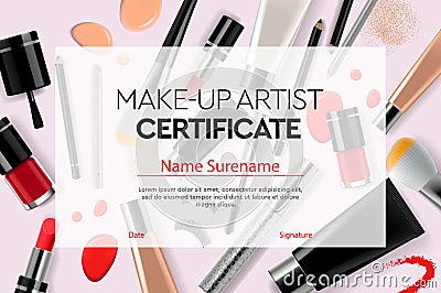 Certificate makeup artist, education, makeup school, vector illustration. Vector Illustration