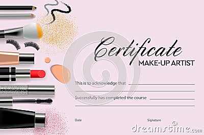 Certificate makeup school, vector illustration. Vector Illustration
