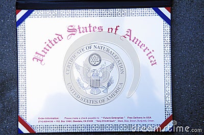 Certificate of Naturalization Editorial Stock Photo