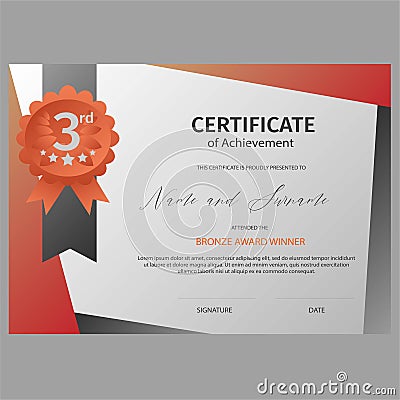 Certificate of Achievement 3rd winner award template illustration Vector Illustration