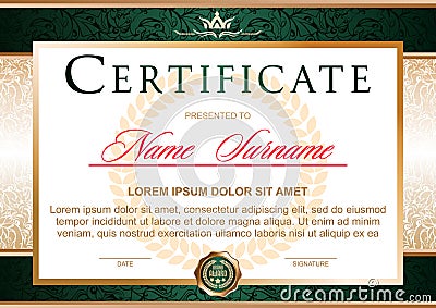 Certificate in the official, solemn, elegant, Royal style Vector Illustration