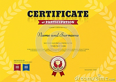 Certificate of participation template in sport yellow theme Vector Illustration