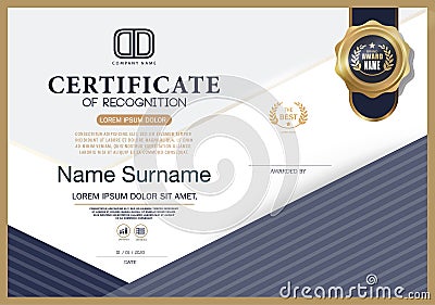 Certificate OF RECOGNITION frame design template layout template in A4 size Vector Illustration