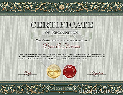 Certificate Of Recognition. Vintage. Floral Frame, Ornaments. Vector Illustration