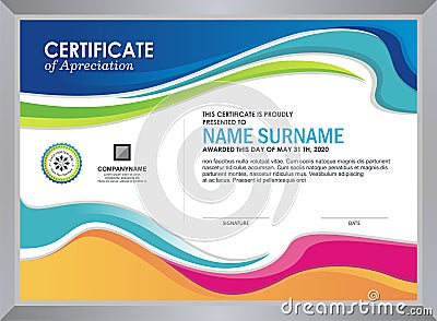 Certificate with stylish colorful wave design Vector Illustration