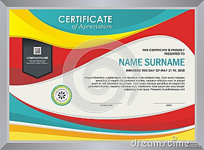 Certificate with stylish colorful wave design Vector Illustration