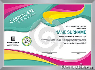 Certificate with stylish colorful wave design Vector Illustration