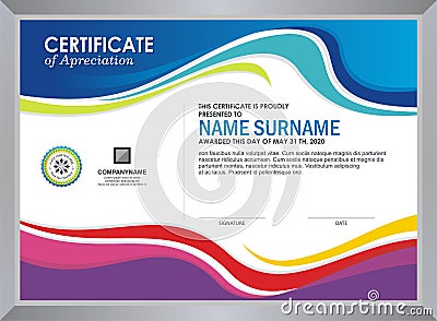 Certificate with stylish colorful wave design Vector Illustration