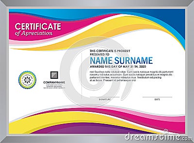 Certificate with stylish colorful wave design Vector Illustration