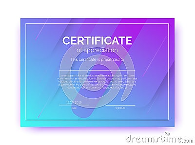 Certificate template for business, courses, competition in abstract minimalism style. Vector Illustration