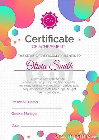 Certificate template. Diploma design with fluid color. Vector Illustration