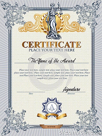 Certificate template with Femida Vector Illustration