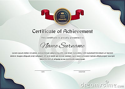 Certificate template. Geometry pattern desing elements, red ribbon, Vector illustration. Uneven flatness Vector Illustration