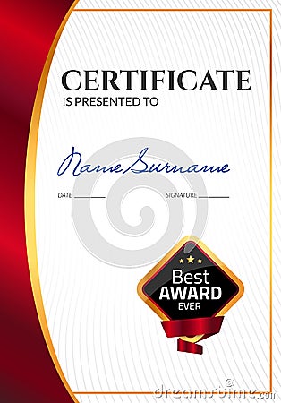 Certificate template luxury award. Vector business diploma with seal stamp. Gift coupon or success achievement Vector Illustration