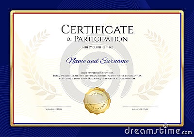 Certificate template in sport theme with blue border frame, Dipl Vector Illustration