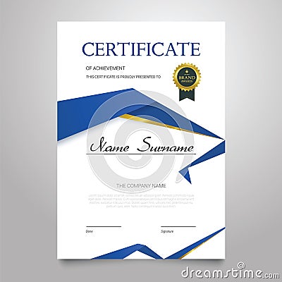 Certificate Template - vertical elegant vector document Vector Illustration