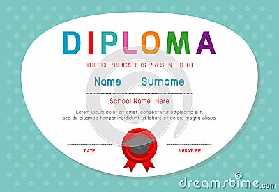 Certificates kindergarten and elementary, Preschool Kids Diploma certificate background design template. Vector Illustration
