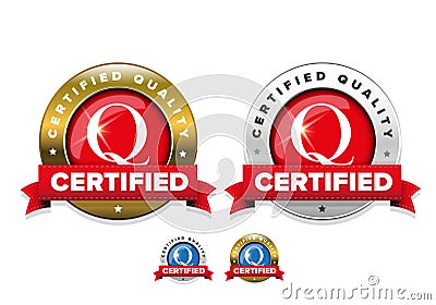 Certified quality badge with red ribbon Vector Illustration