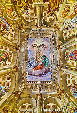 The vault of Certosa Museum with perspective illusion fresco, on Editorial Stock Photo